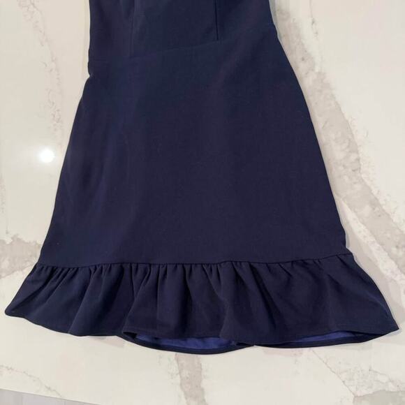 Altar’d State Square Neck Tie Back Ruffle Hem Mini Dress Womens Small Navy Lined - Picture 2 of 10